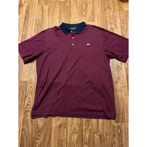 Amen Corner Golf Polo Shirt Men 2XL Burgundy Stripe Masters Logo Short Sleeve‎